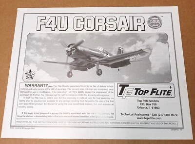 Hobbico Top Flite F4U Corsair Size 60 Scale Manual Instruction Book New! CRS6P03 - Image 1 of 4