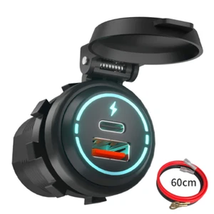 Car Cigarette Lighter Socket Dual USB Type-C Quick Charging Power Outlet + Wire - Imagen 1 de 22