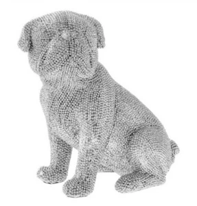 Leonardo Arte Plata Brillo Brillante Sentado PUG Perro Adorno Regalo LP42728 Nuevo - Imagen 1 de 1
