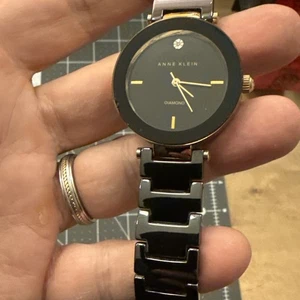 Anne Klein echt Diamant Akzent schwarz Keramik Band Uhr AK/1018T neue Batterie - Bild 1 von 15
