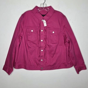 Talbots Neu mit Etikett Jeansjacke Damen Petite 2X Hot Pink Rüschen lässig schick Stretch - Bild 1 von 6