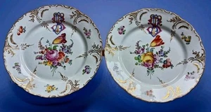 Antique Nymphenburg German Porcelain Plate Pair Monogram Script Initials - Picture 1 of 9