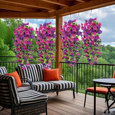 Flores colgantes artificiales de la gloria de la mañana, flores colgantes artificiales realistas. Foto 1 de 4