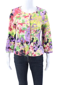 Elie Tahari Womens Cotton Round Neck Lined Button Front Blouse Multicolor Size 4 - Picture 1 of 6