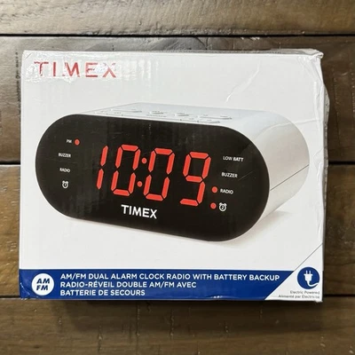 Timex Alarm Clock T231W for Bedroom with AM/FM Radio 20 Station Presets - White - Image 1 of 4