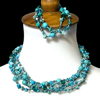 Pulseras Collar Southwest Azul Turquesa Teñido Piedra Capa Cuentas Chip Boho 20" Foto 1 de 4