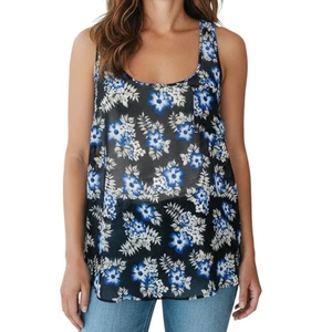 Top Pullover Torrid Negro Azul Floral Transparente Sin Mangas Cuello Redondo Talla Grande 2 o L - Imagen 1 de 11