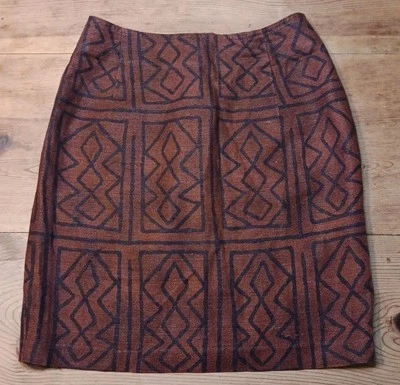 Vtg Cambridge Dry Goods Skirt Womens 8 Linen Blend Brown Geometric Knee Length  - Image 1 of 4