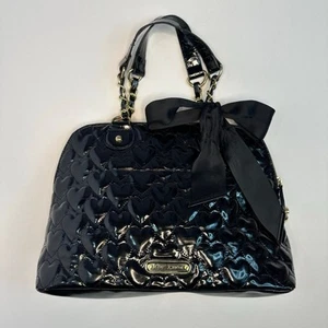 Vintage Y2K Betsey Johnson Black Patent Leather Quilted Handbag - Picture 1 of 8