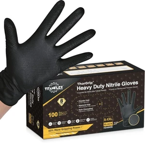 Guantes de nitrilo industriales negros de alta resistencia Thor Grip con textura de diamante elevado - Imagen 1 de 26