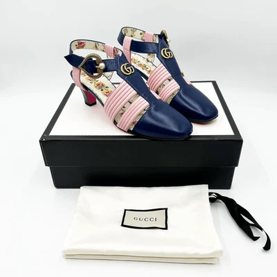 Sandalias Gucci GG T Correa Zapatos Tacones Azul Marino Rosa EU 38 US 8 Foto 1 de 4