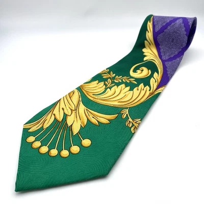 【Rating:SA】GIANNI VERSACE VINTAGE ANOS 90 GRAVATA FLORAL BARROCA SUN BURST CREST ITÁLIA - Imagem 1 de 4