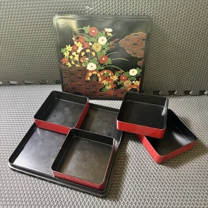 Large Japanese Bento Box 4 Compartment Traditional Oriental Lunch Divided Dish - Picture 1 of 12