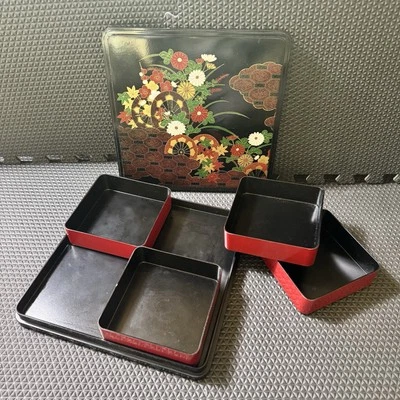 Large Japanese Bento Box 4 Compartment Traditional Oriental Lunch Divided Dish - Image 1 of 4