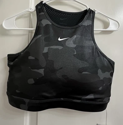 Nike Swoosh Sports Bra - Size L  Large - Medium Support - Camo Black PADDED NWT - Image 1 of 4