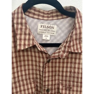 Filson Short Sleeve Twin Lakes Sport Shirt Vented Fishing Brick Tan Plaid XL - Picture 1 of 14