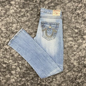 True Religion JOEY SUPER T Jeans Womens Size 29 Medium Wash Embroidered USA Y2K - Picture 1 of 14