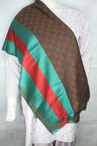 Auténtico chal Gucci envolvente 65 % cachemir 35 % seda marrón oscuro usado - Imagen 1 de 11