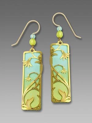 Adajio Earrings Pale Aqua Soft Lime Ombre Column with Gold Plated Flowers 7574 - Image 1 of 4