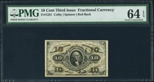 U.S. 1864-69 10 CENTS FRACTIONAL CURRENCY FR-1251 CERTIFIED PMG "CHOICE-64-PPQ" - Picture 1 of 4