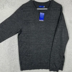 APT.9 Crewneck Sweater Men Large Gray Merino Wool Blend Lightweight Standard NEW - Picture 1 of 8
