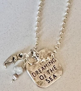 Silver Dreaming of the Sea Necklace. Beach. Ocean. Seahorse. Pearl. - Picture 1 of 2