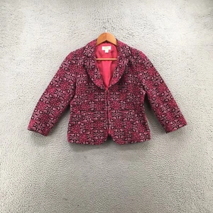 Talbots Blazer Women 8 Petites Floral Embroidered Career Collared Pink Cotton - Picture 1 of 19