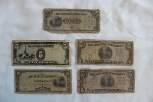 WWII Japanese Government Paper Currency 1/5/10 Peso Lot of 5 - Picture 1 of 12