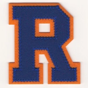 Blue Felt Letter R Patch Orange Outline Varsity Letterman Iron on (2 1/2" in) - Picture 1 of 1