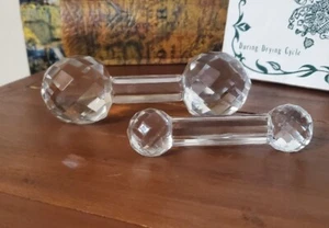 Pair of Vintage Cut Glass Knife Rests Faceted Designs Dumb Bell Style - Picture 1 of 9