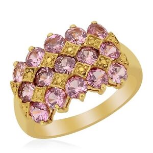 Lab-Created Pink Sapphire (Round) Ring ION Plated 18K YG Brass, Size 8, 3.25 cts