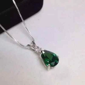 Natürlicher grüner Smaragd Sterlingsilber-Anhänger Halskette Schmuck Geschenk - Bild 1 von 4