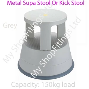 Kick Step Stool Swift Metal Heavy Duty Roll Around Non Slip Ladder Grey White - Picture 1 of 1
