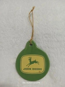 JOHN DEERE CERAMIC CHRISTMAS ORNAMENT CLASSIC JOHN DEERE LOGO BOTH SIDES - Picture 1 of 2
