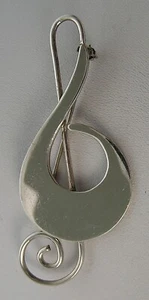Vintage Handmade 2-3/4" x 1-1/8" Sterling Mexico Musical Treble Clef Note Pin - Picture 1 of 4