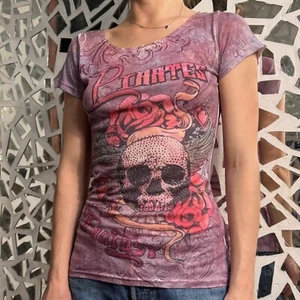 FISHBONE Vintage T-shirt Top Rhinestones Graphic Print Sculp Rose Xs-S size - Picture 1 of 7