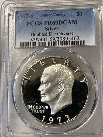 1973-S DDO Silver Eisenhower Minor Variety PCGS PR 69 DC * Double Die Obverse! * Cover