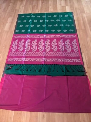 Ladies Silk Saree Green& Fushia Floral, Leaves Design  - Image 1 of 4