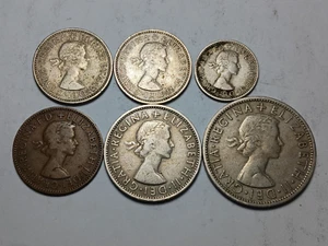 Great Britain 6x Coin Type Set 1950's - 1/2 Penny to 1/2 Crown - Elizabeth II - Picture 1 of 4