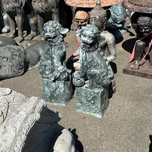 Pair Of Antique Bronze Foo Dogs Incredible Rare 28” Tall - Picture 1 of 11