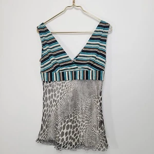 LAUNDRY BY SHELLI SEGAL Babydoll-Top gemischt bedruckt Größe 6 gestreift Tiermotiv Y2K - Bild 1 von 11