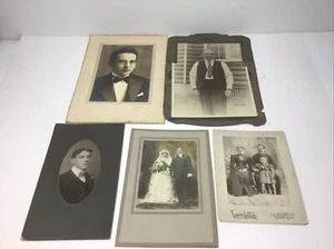 Lot 5 Antique Photographs, Cabinet Cards & Boarded Photos. Hand Colored Wedding - Picture 1 of 9