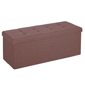 43" Folding Fabric Ottoman Storage Bench Toy Chest Footrest Stool With Lid Brown - Picture 1 of 24
