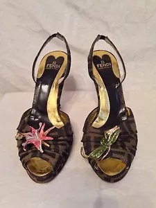 FENDI dunkelbraune Monogramm EMAILLE BLUME Schuhe Größe 38,5, 8,5 - Bild 1 von 12