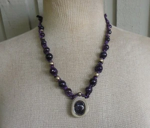 Blue Goldstone Antler Hemp Necklace Jewelry Adjustable Length w Amethyst Natural - Picture 1 of 7