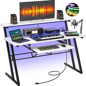 47'' Music Studio Desk Power Outlet Black Producer Recording Workstation NEW - Picture 1 of 16