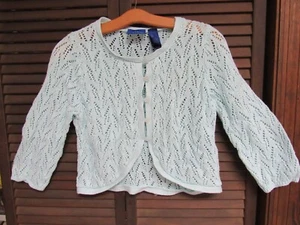 J.H. Collectibles Large Aqua w/Silver Metallic Threads Sweater Shrug  Button-Up - Picture 1 of 11