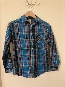 Faded Glory Boys Long Sleeve Blue Plaid Shirt Size XL 14/16 - Picture 1 of 3