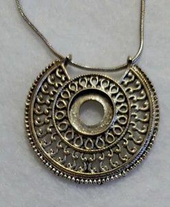 STAMPED JW (Sterling Silver Plated Pendent) necklace 16 in (Missing Stone) 8.8 G - Picture 1 of 10