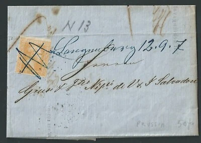 PRUSSIA 1859 COVER 3 Silbergroshen FROM ZANGENBERG RARE PEN CANCEL - Image 1 of 2